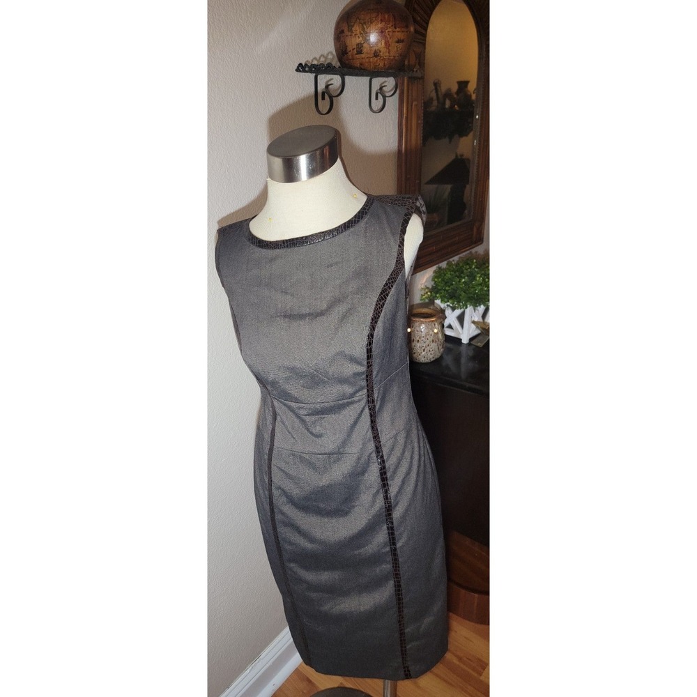 Women Sheath Dress Gray Chapter One 10 Med12 D12 Career Faux Leather D12